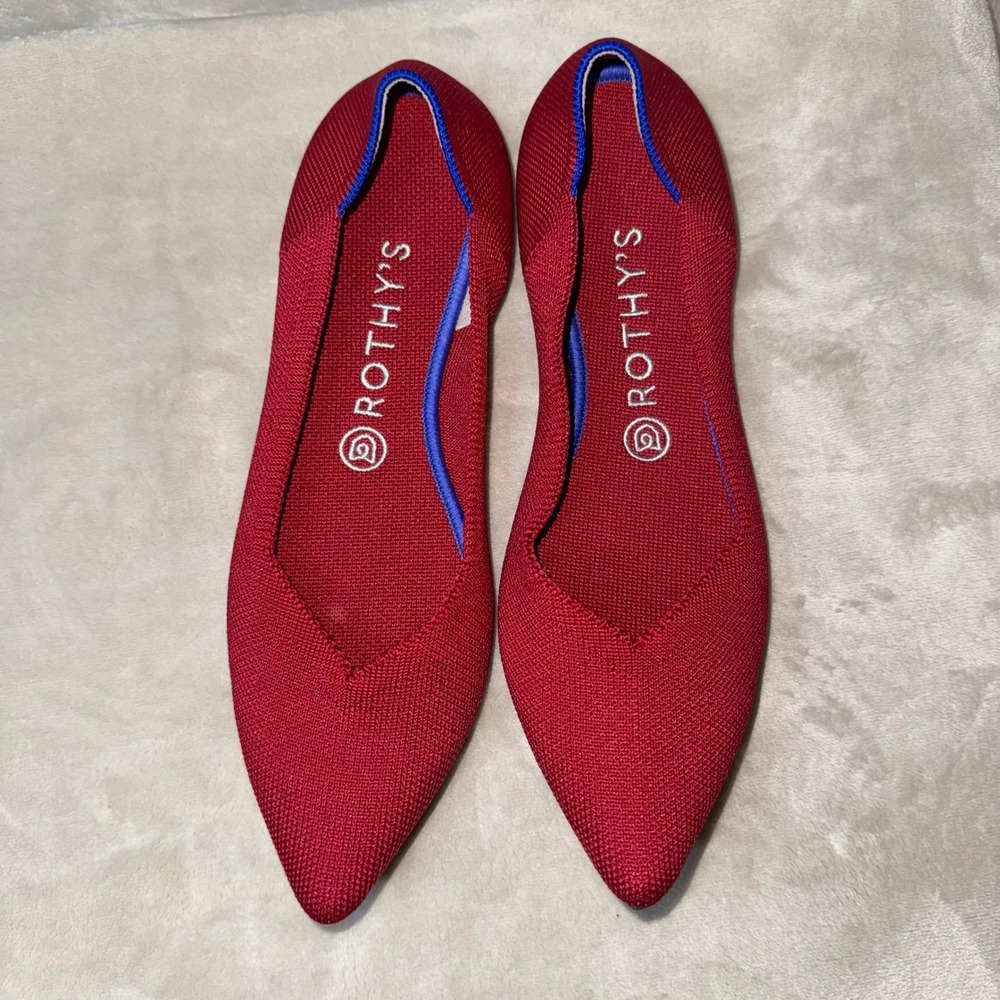 Rothys The Point Red Knit Pointed Toe Flat Shoes Womens Size 9W - Picture 2 of 6